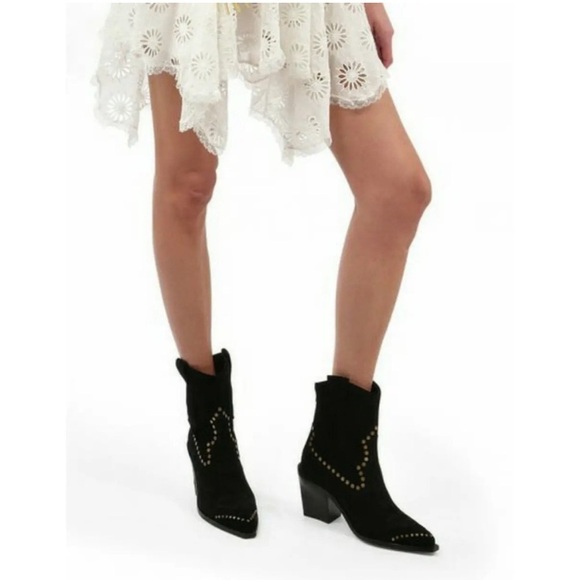 NIB Zadig & Voltaire Cara High Suede Studded Western Cowboy Boots Black Sz 41 - Picture 3 of 16